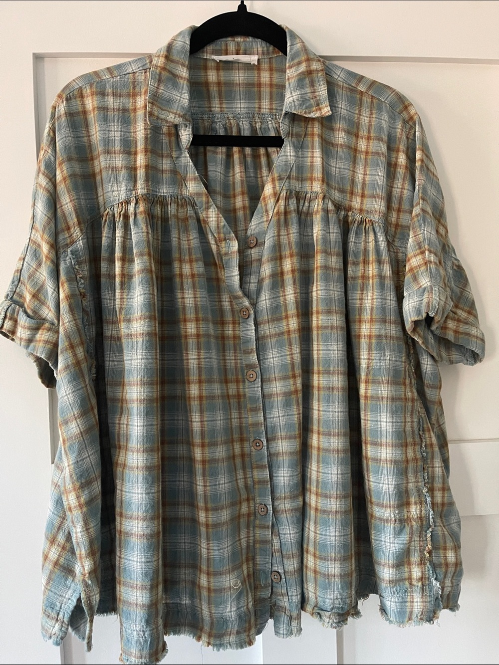 Talulah Blue Plaid Button-Front Women’s Top Size L